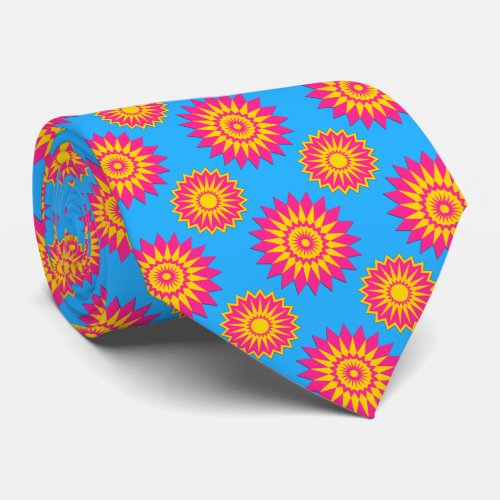 Pansexuality pride flag  blue flower pattern neck tie