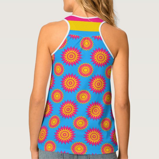 Pansexuality Pride Flag Blue Flower Pattern Tank Top 8128