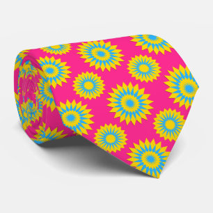 Pansexuality pride flag / pink flower pattern neck tie