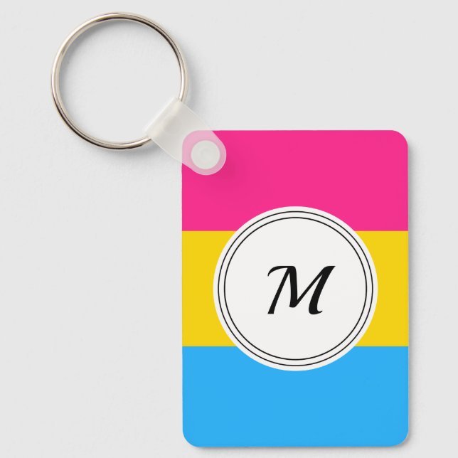 Pansexuality pride flag with a custom initial keychain (Front)