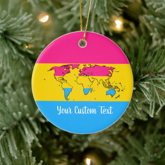 Pansexuality pride flag with a world map ceramic ornament (Tree)