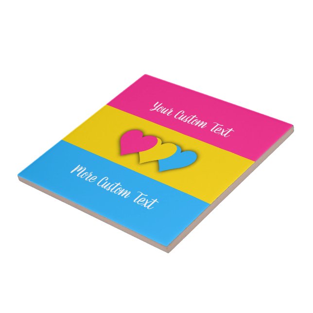 Pansexuality pride flag with text ceramic tile (Side)
