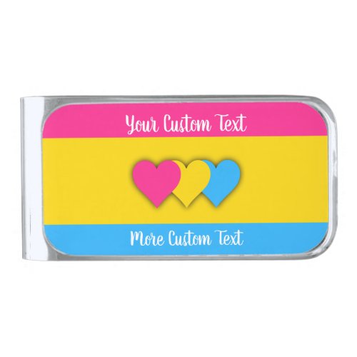 Pansexuality pride flag with text silver finish money clip