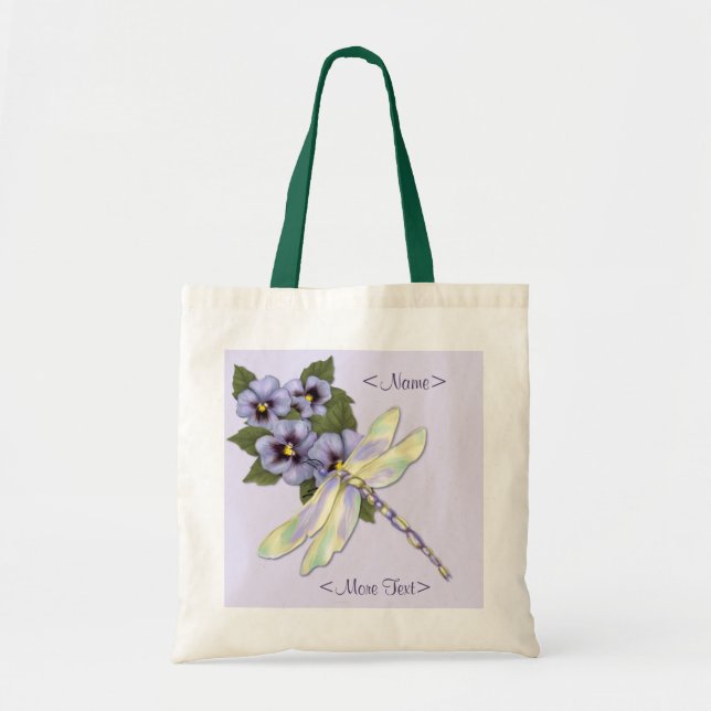 Pansies and Dragonfly Tote Bag (Front)