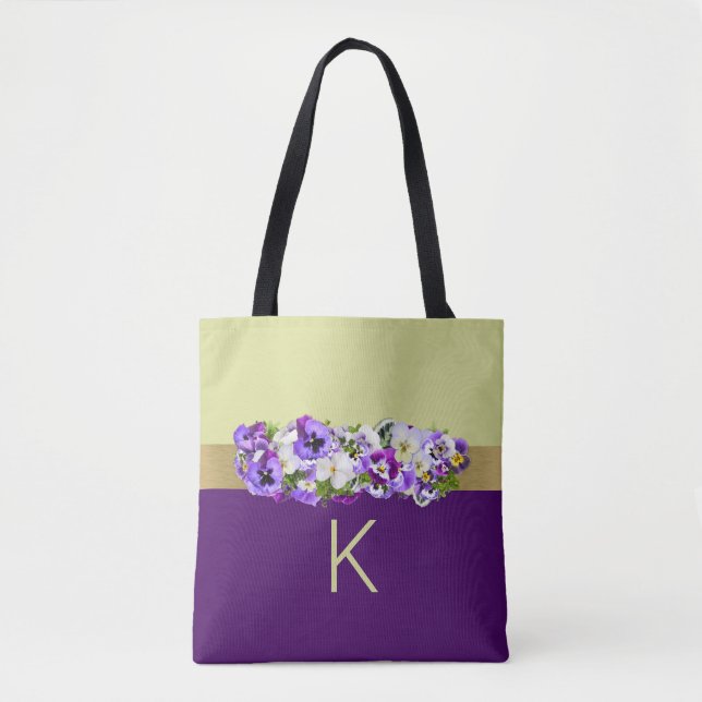 Pansies and Gold Personalized Tote (Front)