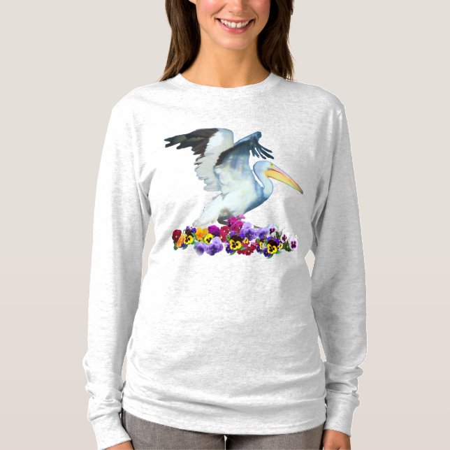 pansies and pelicans t-shirt (Front)