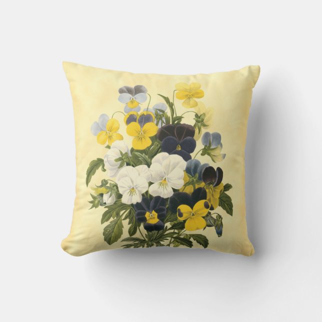 Pansies and Violets Vintage Art Throw Pillow (Front)