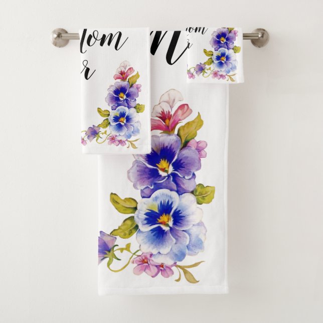 Pansies Best Mom Ever Bath Towel Set (Insitu)