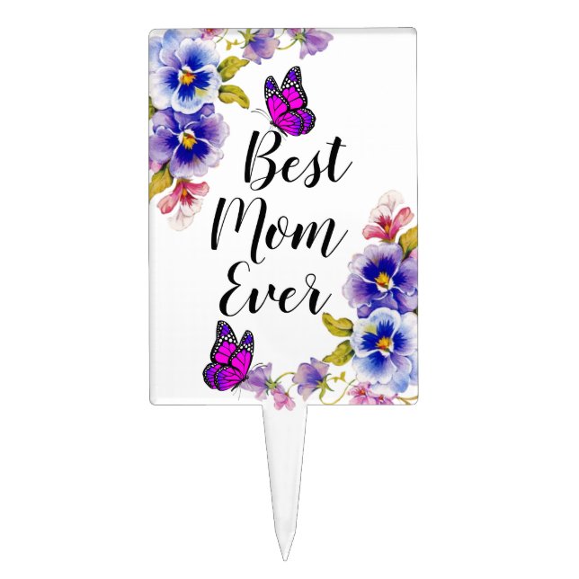 Pansies Best Mom Ever Cake Topper (Front)