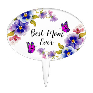 Pansies Best Mom Ever - Oval Cake Topper