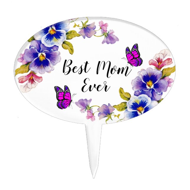 Pansies Best Mom Ever - Oval Cake Topper (Front)