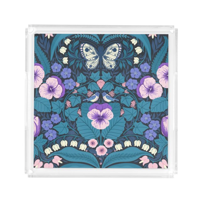 Pansies, birds and butterflies acrylic tray (Front)