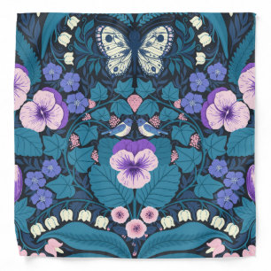Pansies, birds and butterflies bandana
