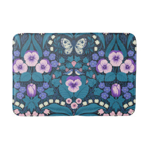 Pansies, birds and butterflies bath mat