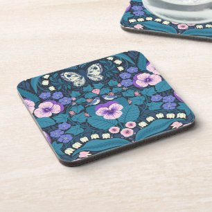 Pansies, birds and butterflies beverage coaster