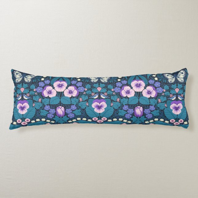 Pansies, birds and butterflies body pillow (Front)