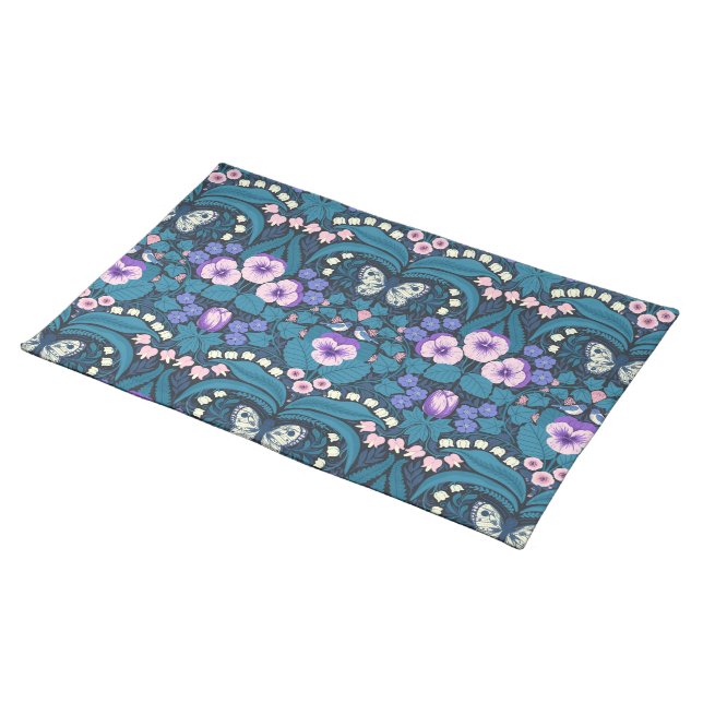 Pansies, birds and butterflies cloth placemat (On Table)