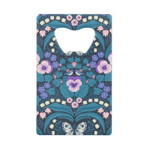 Pansies, birds and butterflies credit card bottle opener