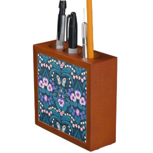 Pansies, birds and butterflies desk organizer