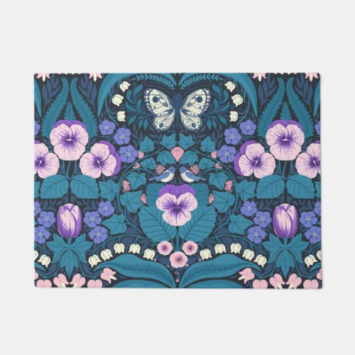 Pansies birds and butterflies doormat