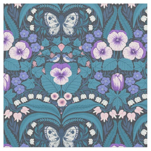 Pansies, birds and butterflies fabric