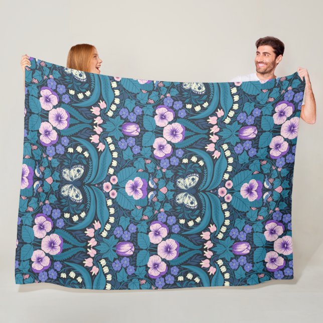 Pansies, birds and butterflies fleece blanket (In Situ)
