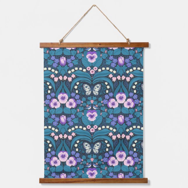 Pansies, birds and butterflies hanging tapestry (Front)