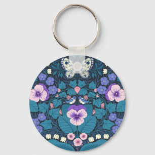 Pansies, birds and butterflies keychain
