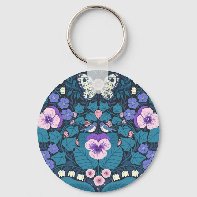 Pansies, birds and butterflies keychain (Front)