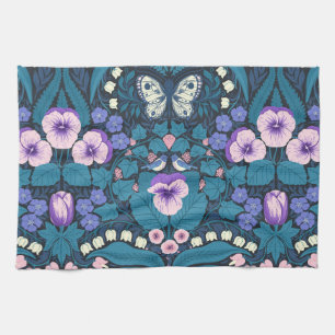 Pansies, birds and butterflies kitchen towel