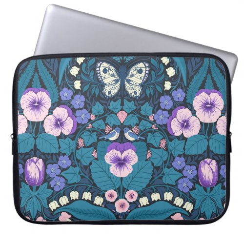 Pansies birds and butterflies laptop sleeve