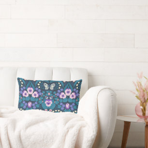 Pansies, birds and butterflies lumbar pillow