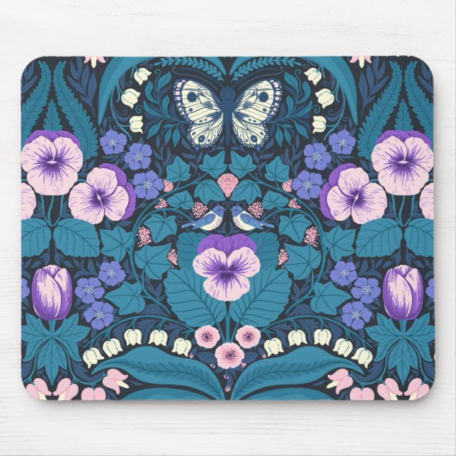 Pansies, birds and butterflies mouse pad (Front)