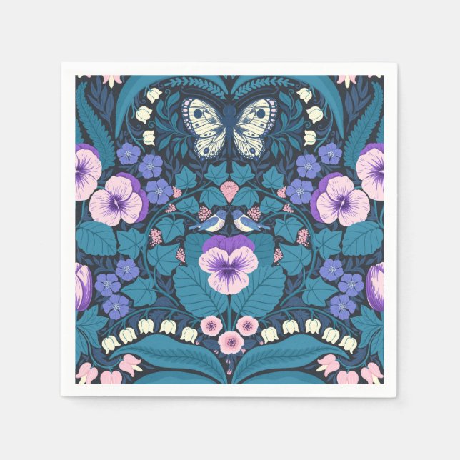 Pansies, birds and butterflies napkins (Front)