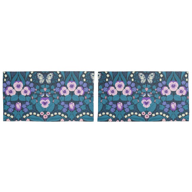 Pansies, birds and butterflies pillow case (Front-Set)