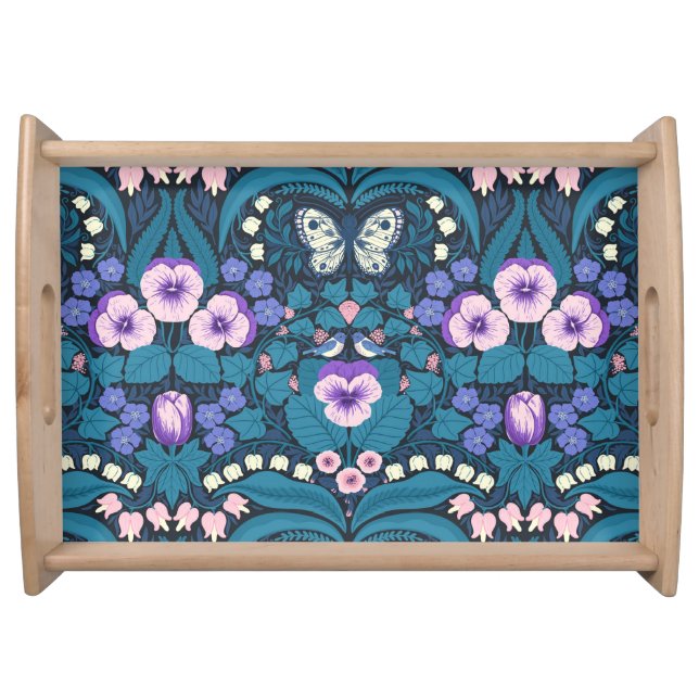 Pansies, birds and butterflies serving tray (Front)