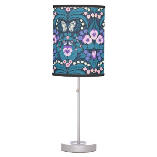 Pansies birds and butterflies table lamp