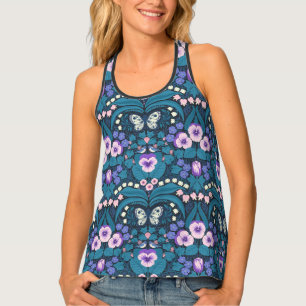 Pansies, birds and butterflies tank top