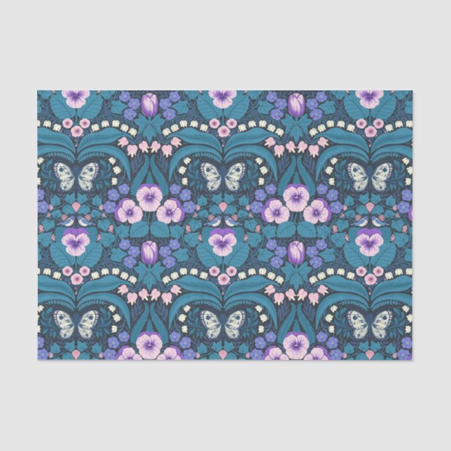 Pansies, birds and butterflies tissue paper (Front)