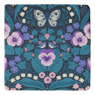 Pansies, birds and butterflies trivet