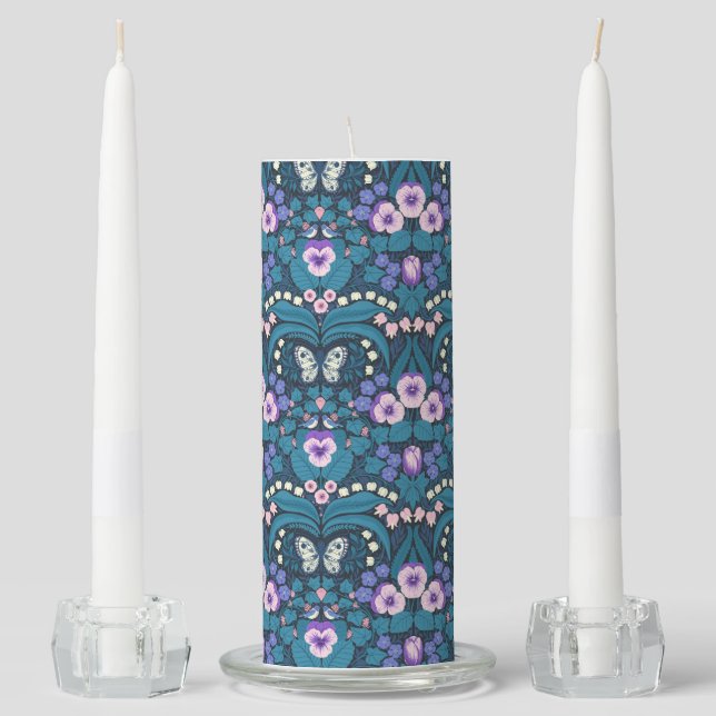 Pansies, birds and butterflies unity candle set (Front)