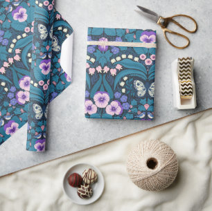 Pansies, birds and butterflies wrapping paper
