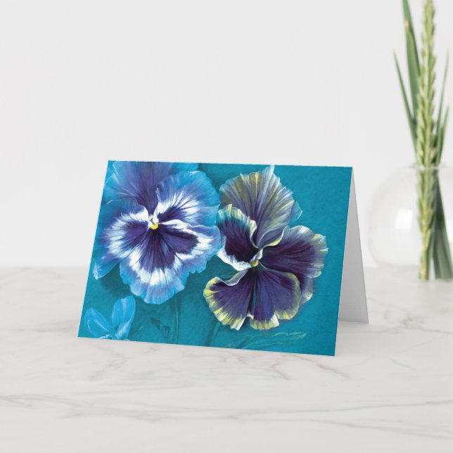 Pansies blue floral art everyday greetings card (Front)