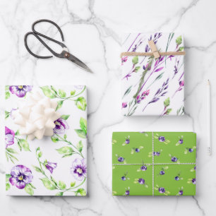 Pansies, Blueberries and Garden Stems Assorted Wrapping Paper Sheets