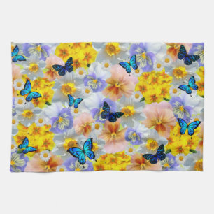 Pansies Daisies And Butterflies Kitchen Towel