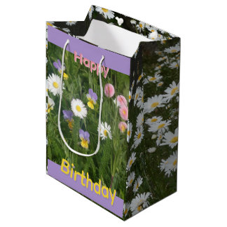 Pansies, Daisies & Pink Flowers Gift Bag