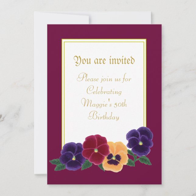 Pansies Floral 50th Birthday Party Invitations (Front)