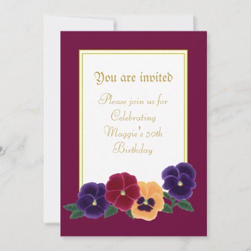 Pansies Floral 50th Birthday Party Invitations