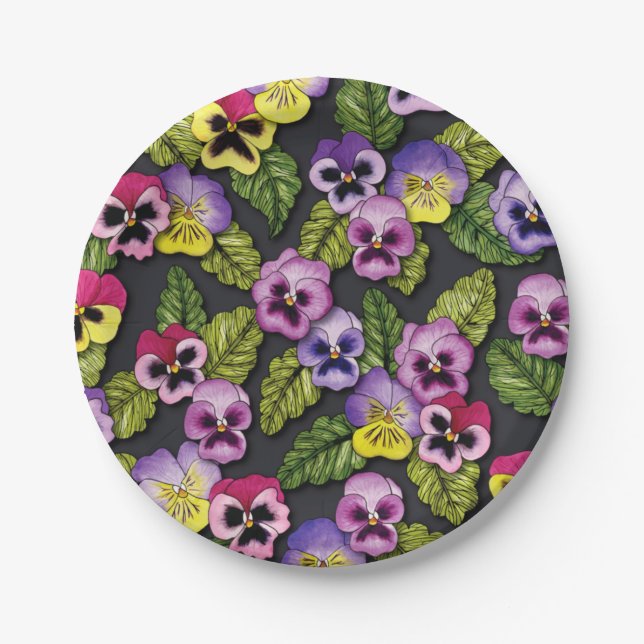 Pansies Floral Paper Plates (Front)