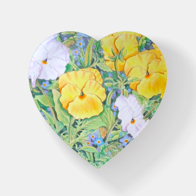 Pansies & Forget-Me-Nots Heart Paperweight (Front)